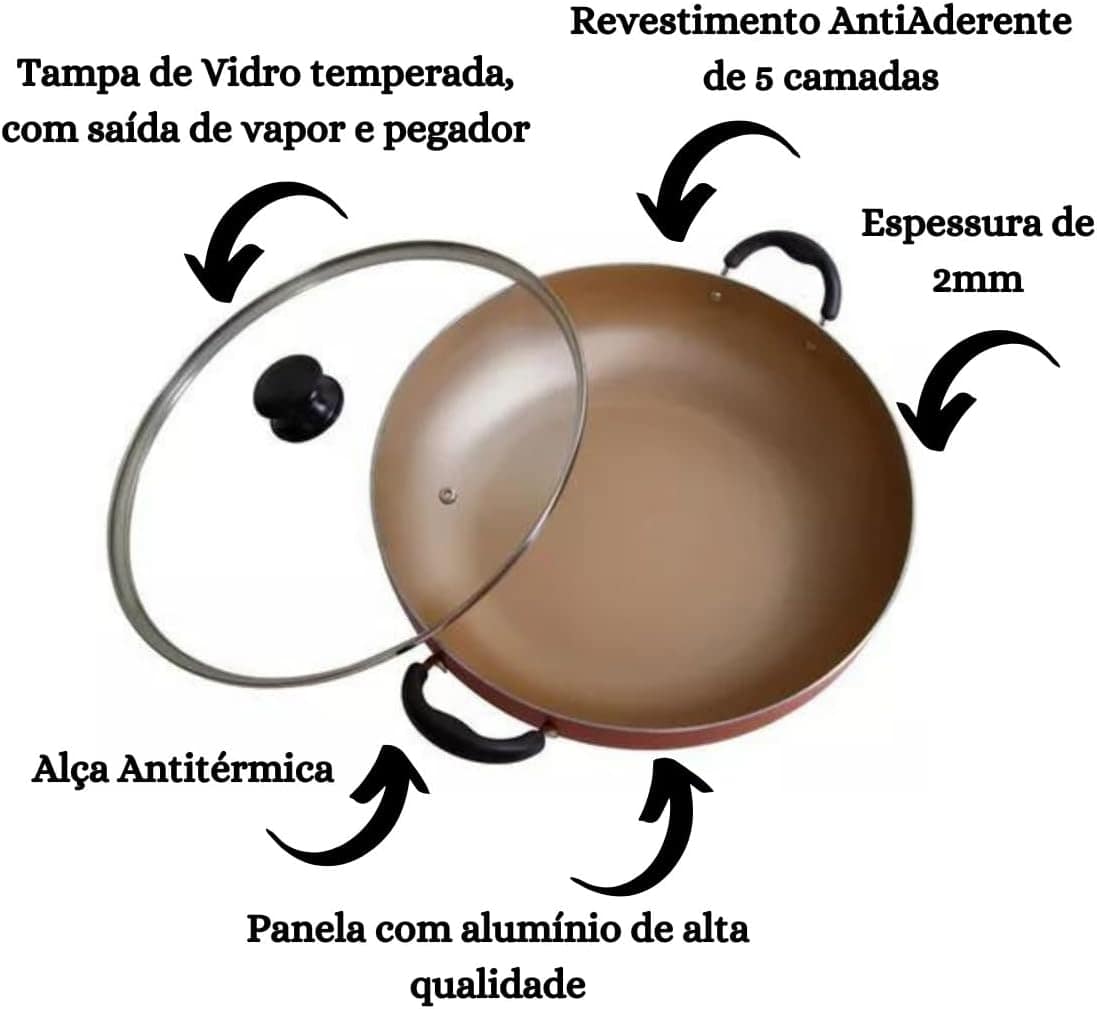 Panela Frigideira Wok Antiaderente Tampa de Vidro 6 Litros (... - Image 6