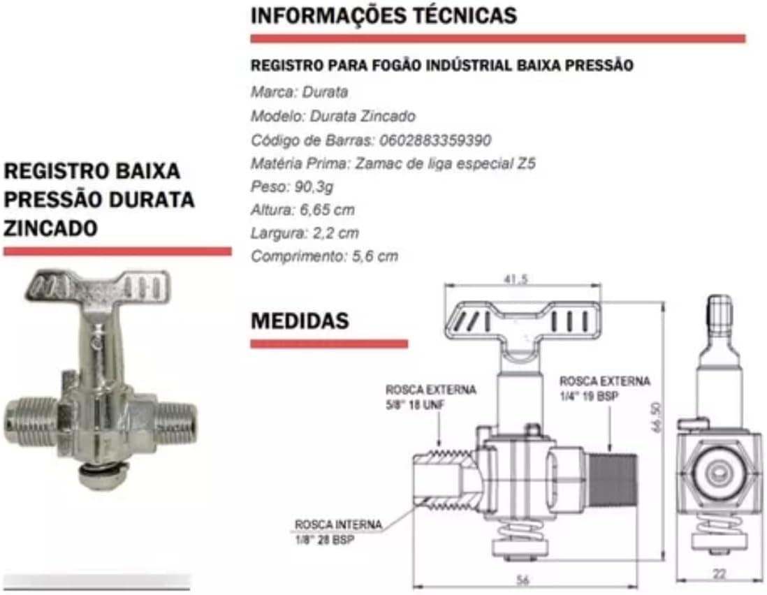 Kit 10 Registro Fogão Industrial 1/4 Baixa Pressão Zamac Niq... - Image 6