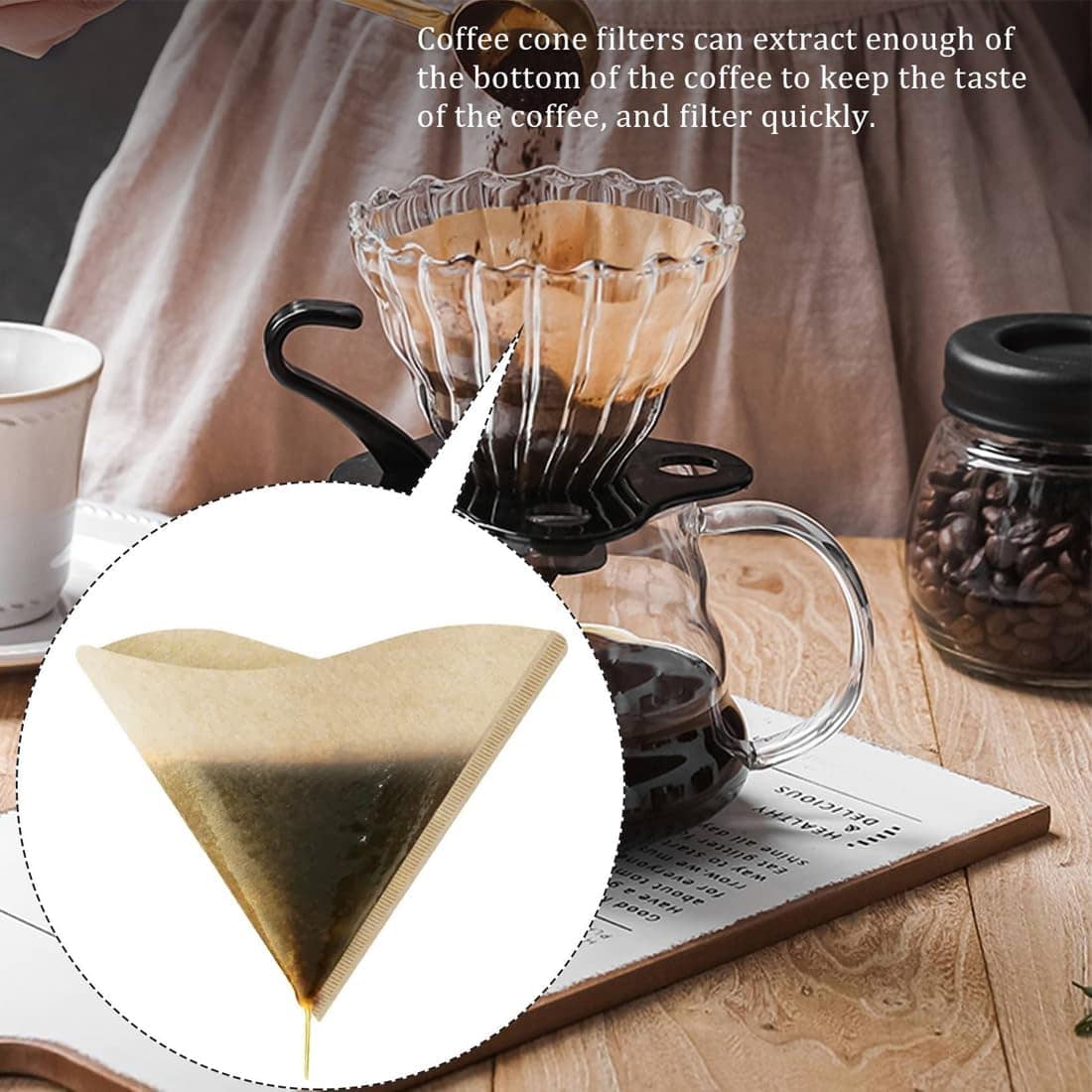 100 filtros de café em cone cru, filtros de papel para máqui... - Image 3