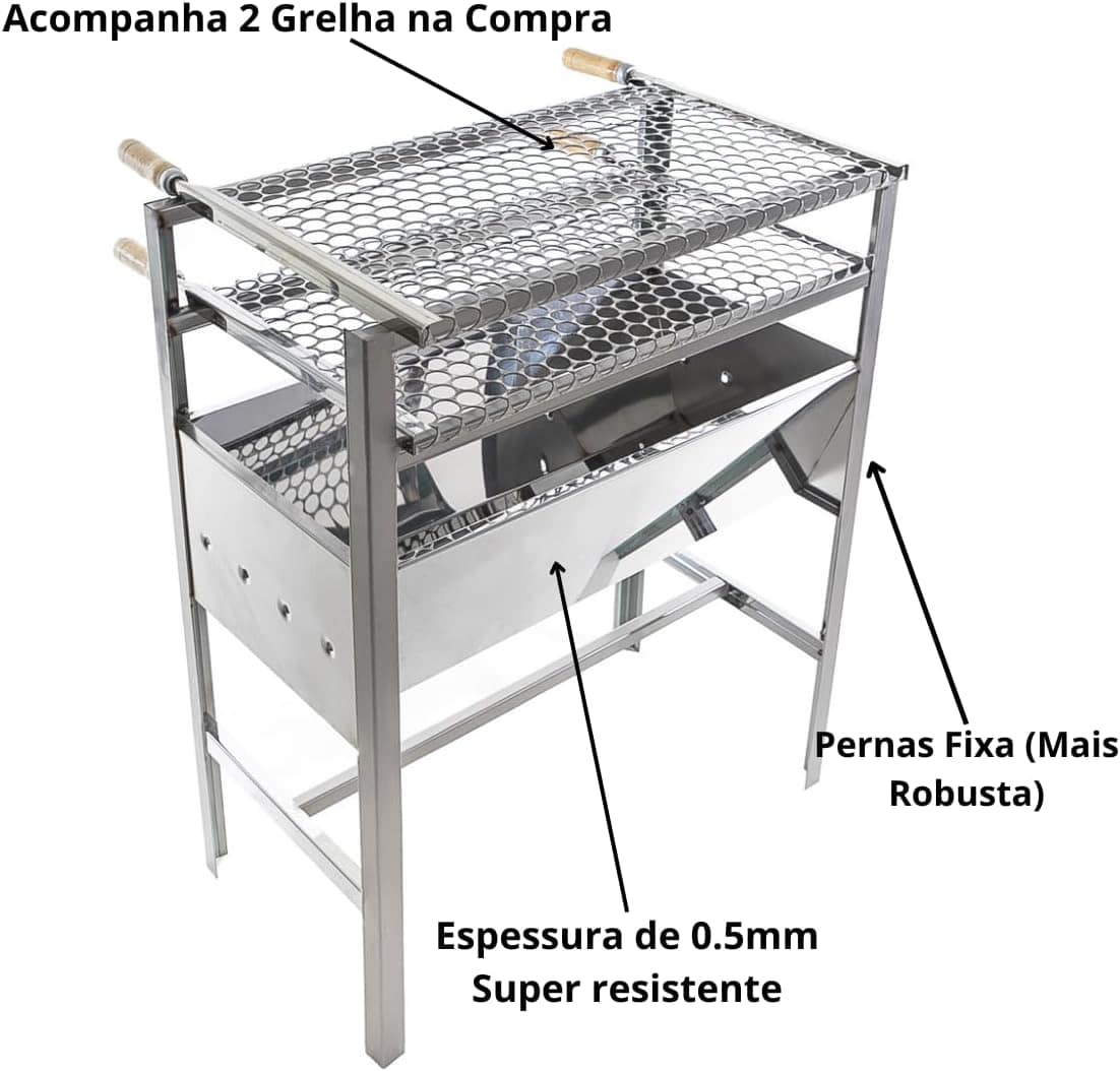 Churrasqueira Portátil Inox Acompanha 2 grelhas Inox Tamanho... - Image 4