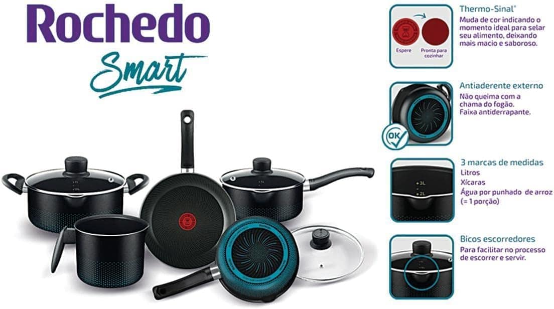 Jogo de Panelas, Rochedo, Smart, 5 peças, Preto - Image 3