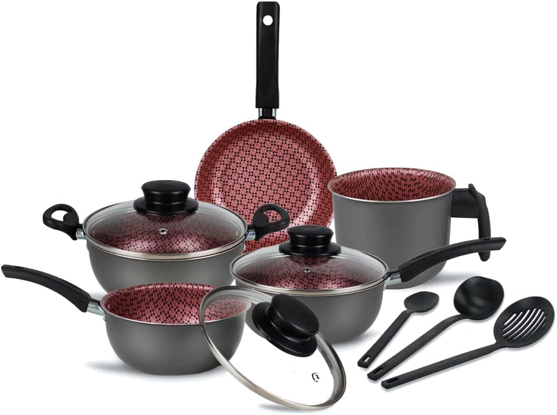 Conjunto Panelas Elegan Prime 8 Peças Grafite com Rosa - Don...