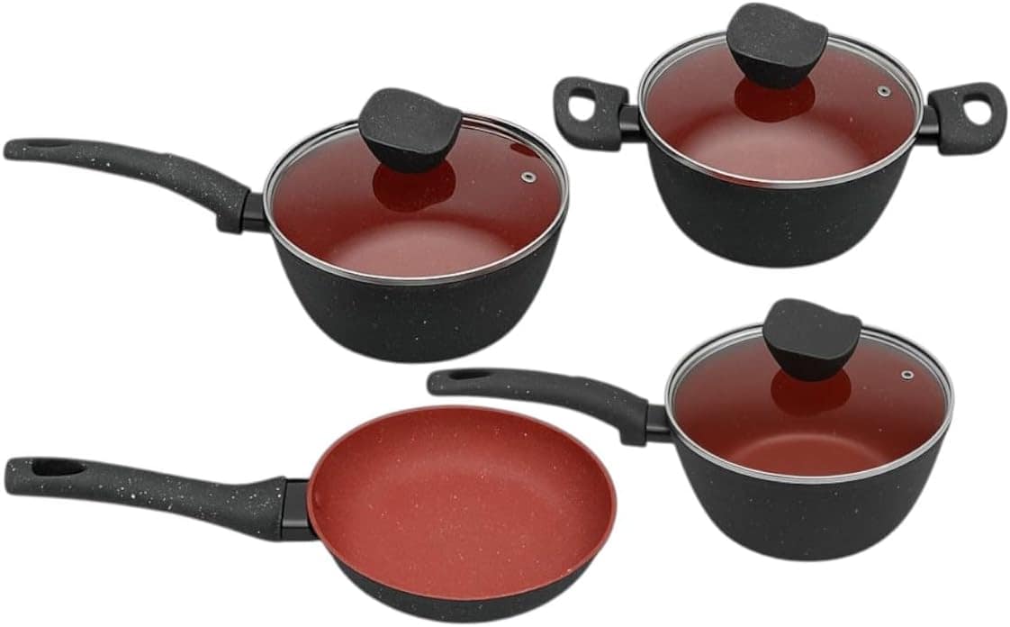 Conjunto de Panelas Antiaderente 4 Peças, Alumínio, Tampa de...