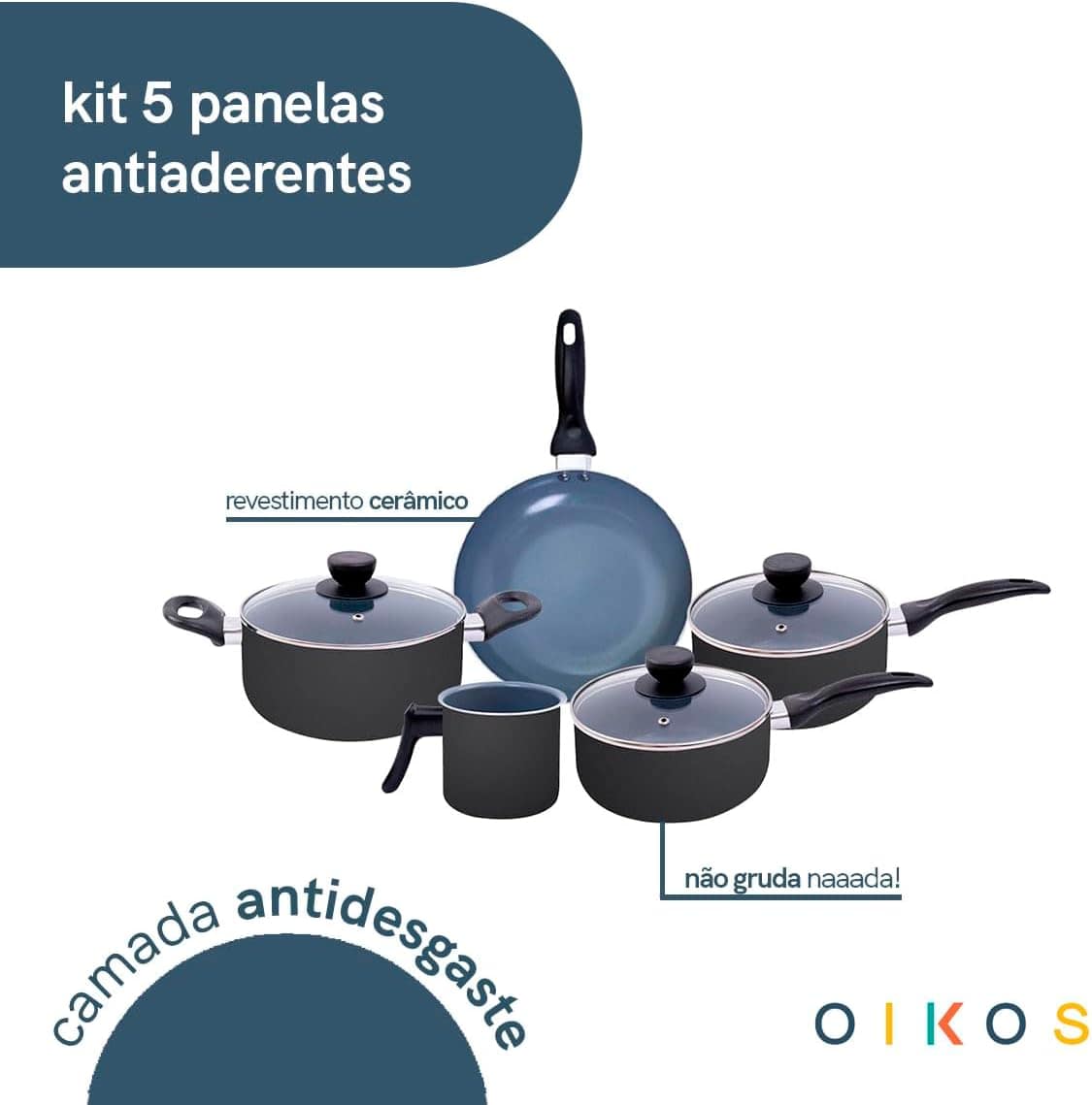 jogo de panelas 5 pçs antiaderentes de cerâmica e alumínio -... - Image 3