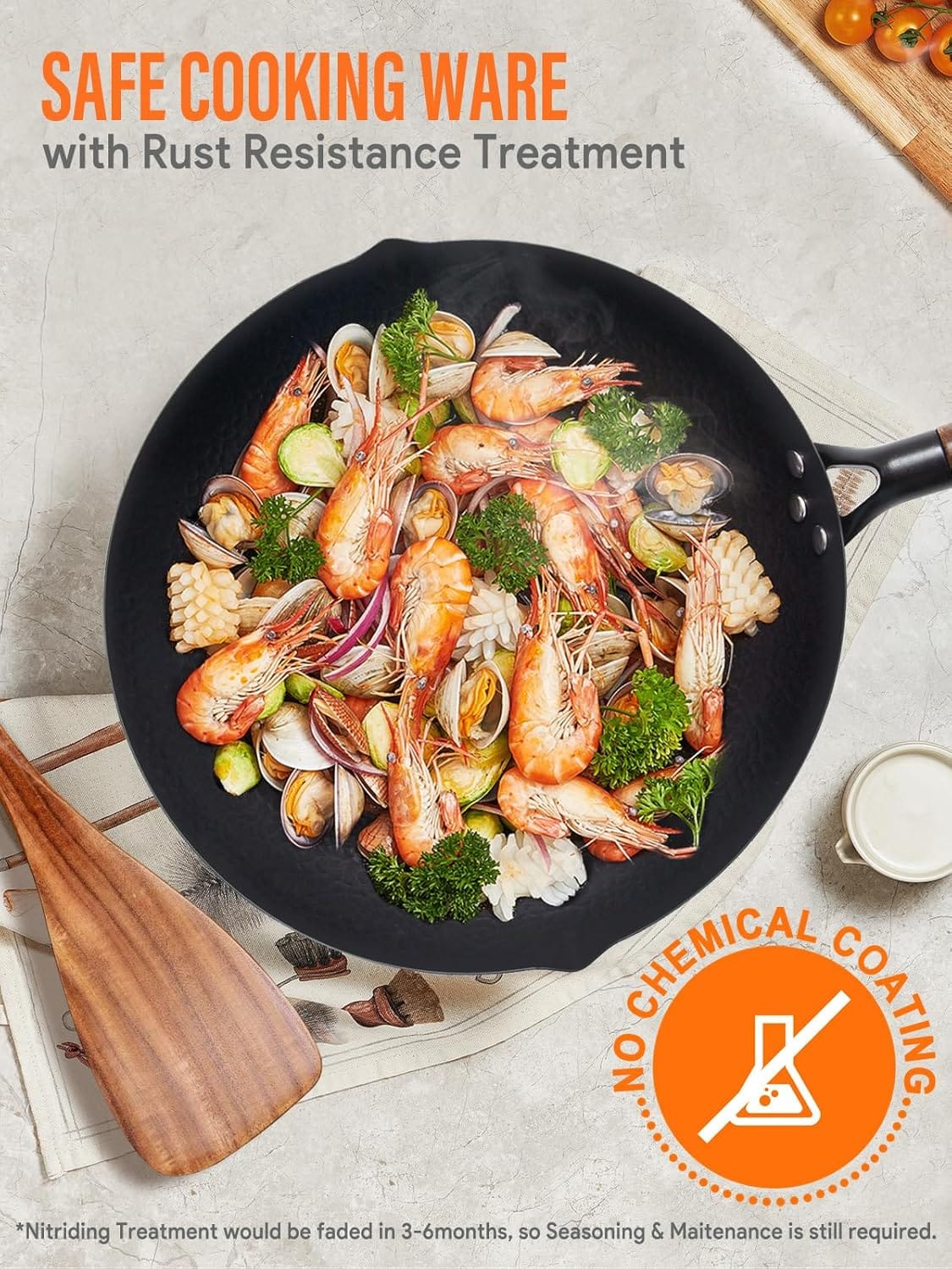 Panela Wok com tampa, woks de aço carbono e frigideira com a...