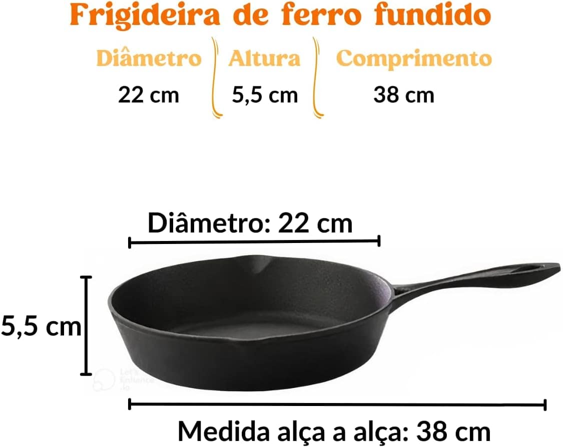 Frigideira De Ferro Fundido 22 Cm Cabo De Ferro Com Tampa - Image 2