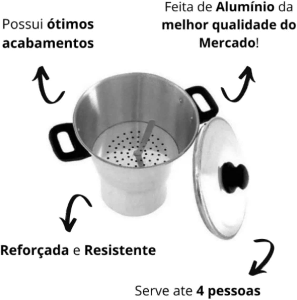 Cuscuzeiro De Alumínio Panela Cuscuzeiro Média N°16 Cuscuz - Image 4