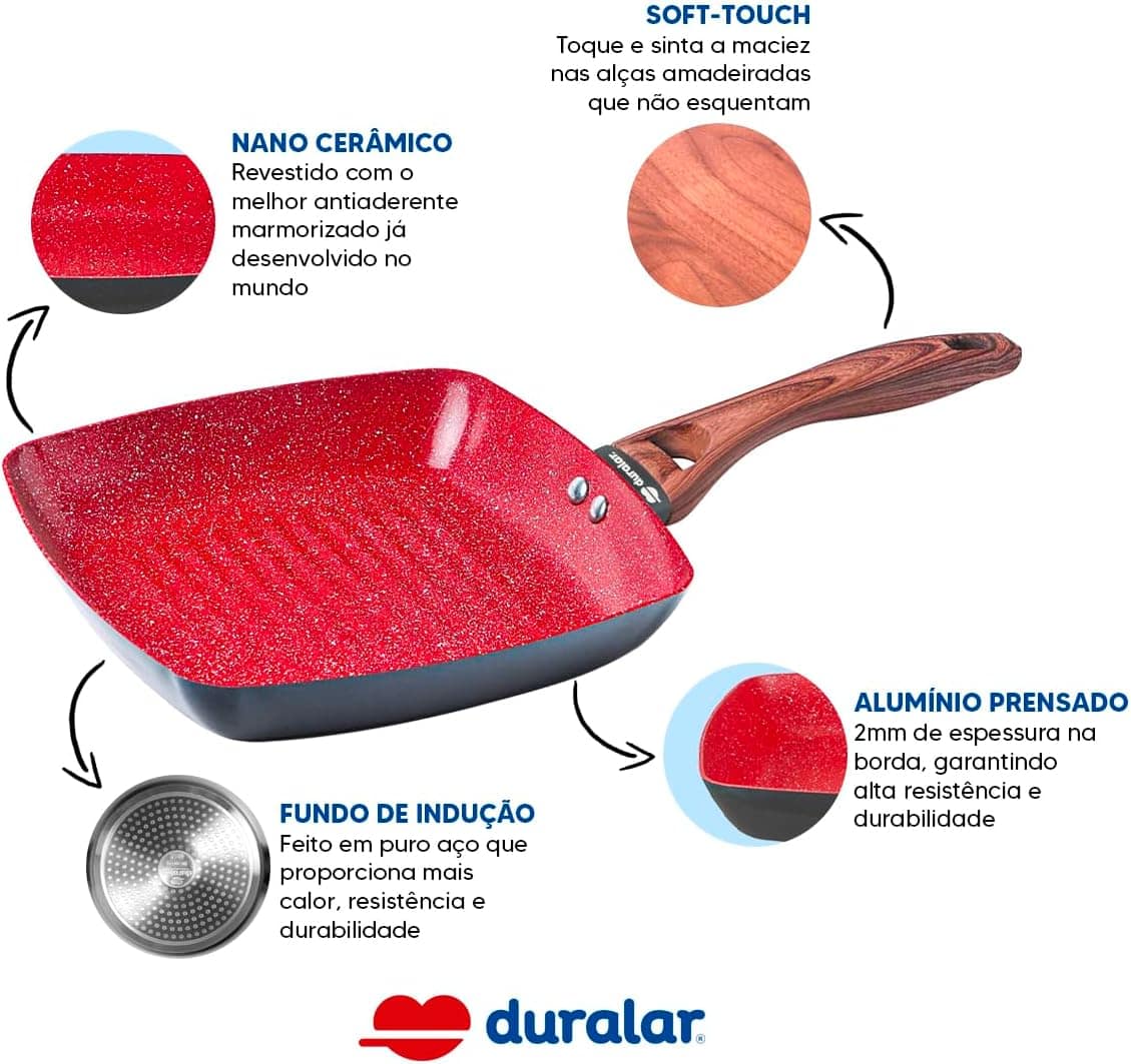 Frigideira Cerâmica 24 Grill Antiaderente Red Marble Duralar - Image 2