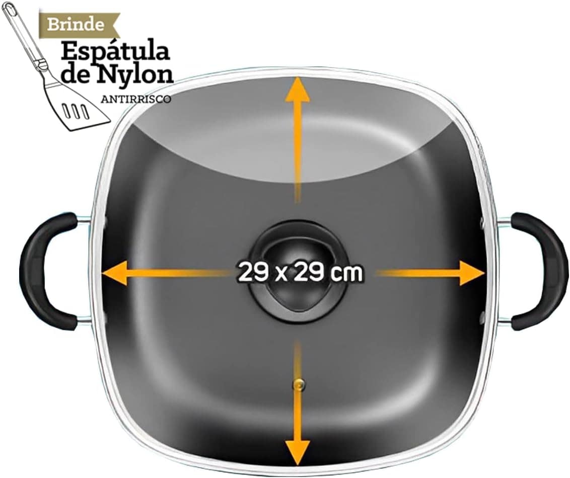 Frigideira Wok Quadrada 2 Alças N°29 Antiaderente Preto Pato... - Image 4