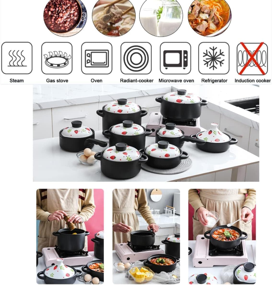 Panela de barro para cozinhar panela de guisado de terracota...