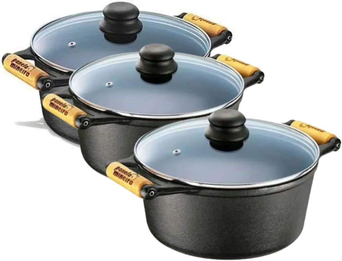 JOGO PANELA CACAROLA FERRO 3 PCS 1,2 ATE 2,2 L- PANELA MINEI...