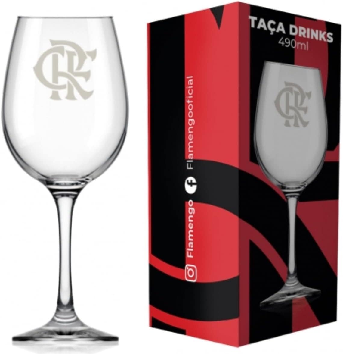 Taça de Vinho Grande Drinks 490ml em Vidro Cristal Flamengo ...