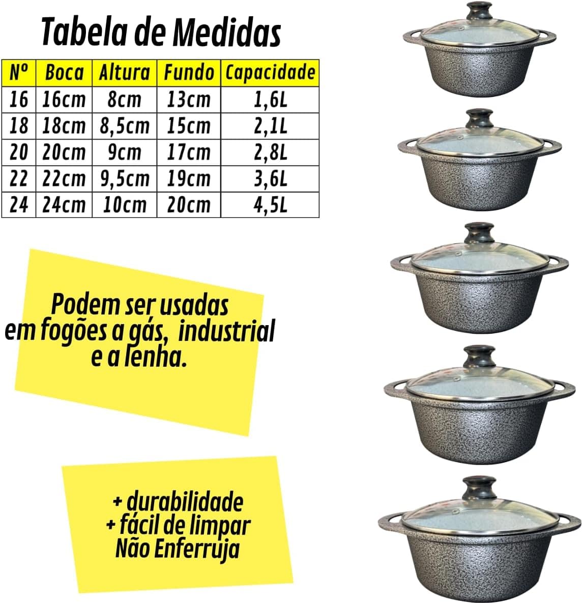 Jogo De Panelas Cerâmica Atoxica Antiaderente em Aluminio Fu... - Image 4