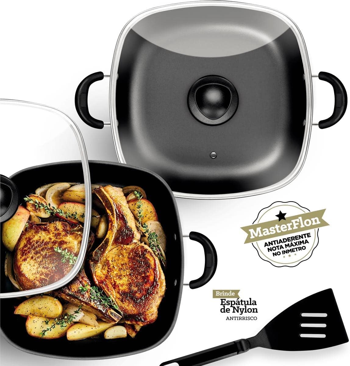 Frigideira Wok Quadrada 2 Alças N°29 Antiaderente Preto Pato... - Image 5