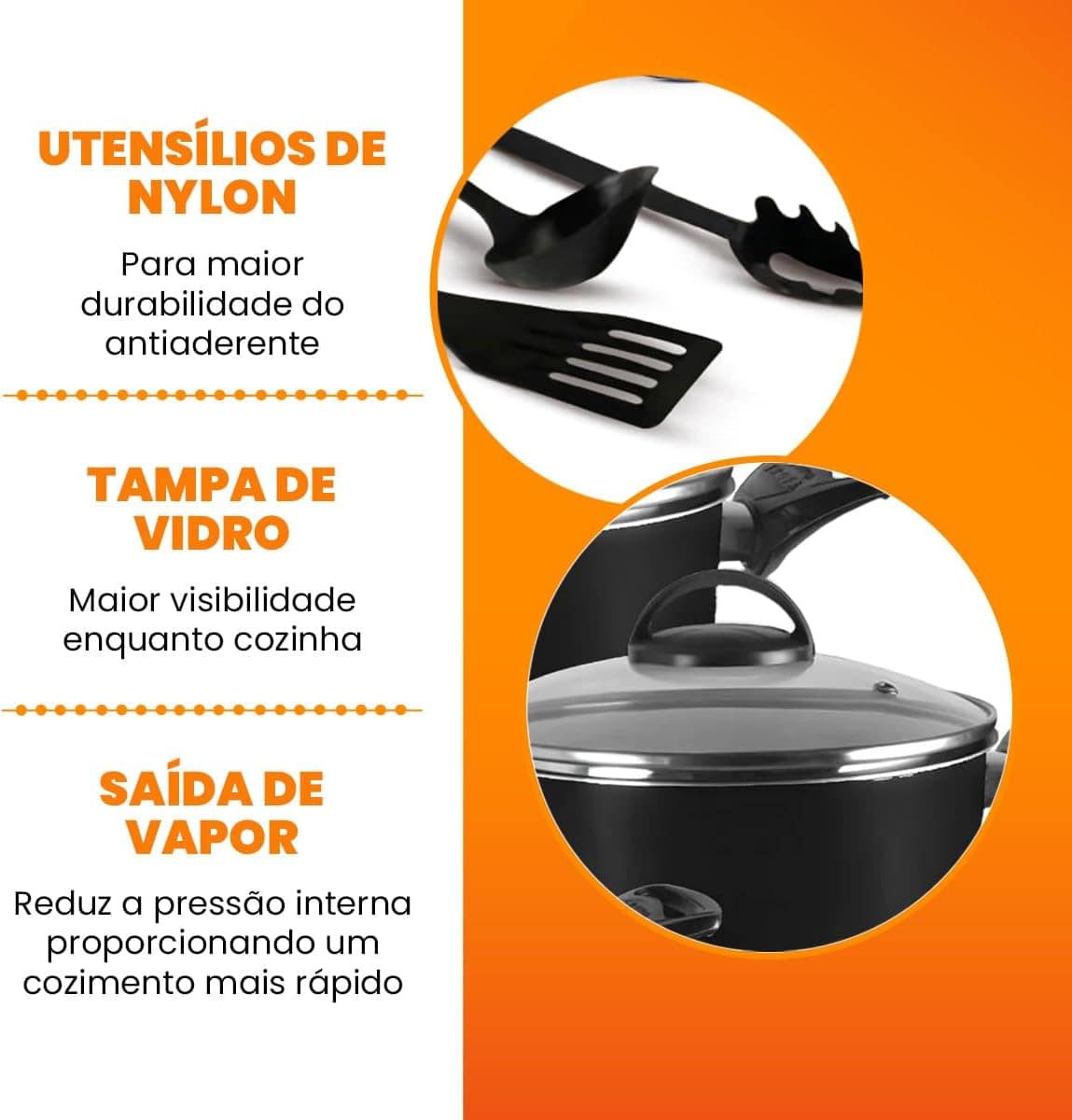 Jogo De Panelas 5 Peças Alumínio Antiaderentes Preto