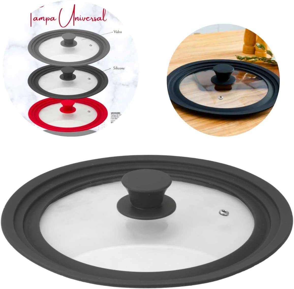 Tampa de Panela Universal 3 EM 1 Ajustavel Adptavel Vidro Te... - Image 4