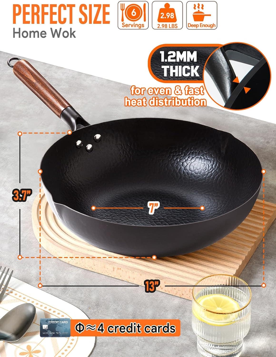 Panela Wok com tampa, woks de aço carbono e frigideira com a... - Image 4