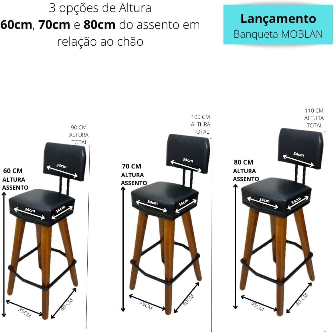 Kit 3 Banquetas Altas para Área Gourmet Bancada balcão de co... - Image 3