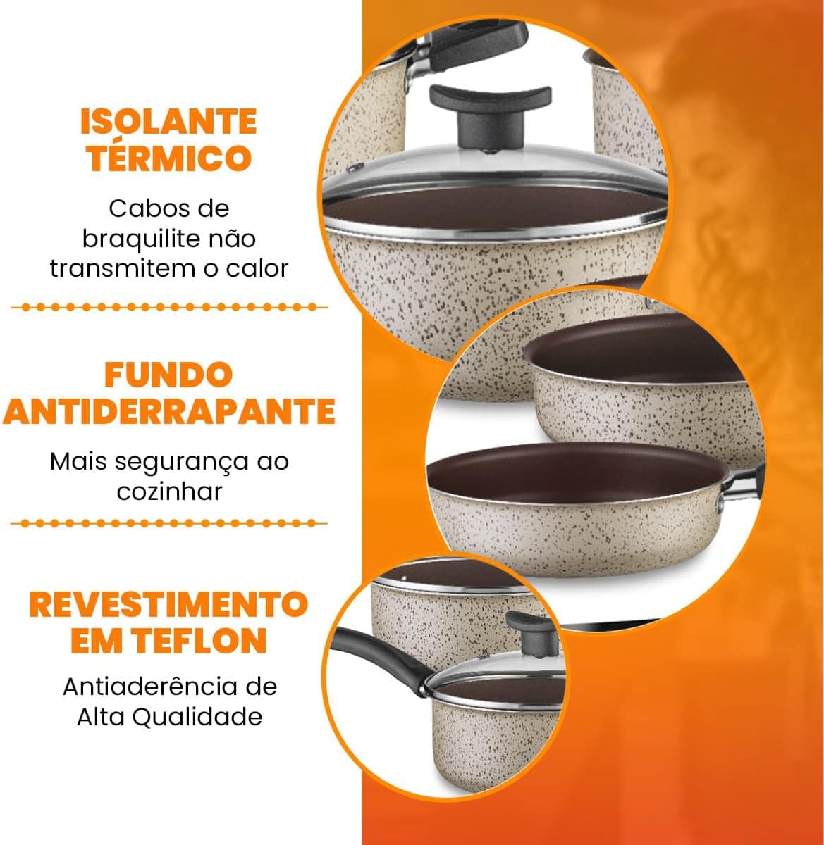 Conjunto De Panelas Antiaderente 10 Peças Teflon Linha Capp... - Image 3