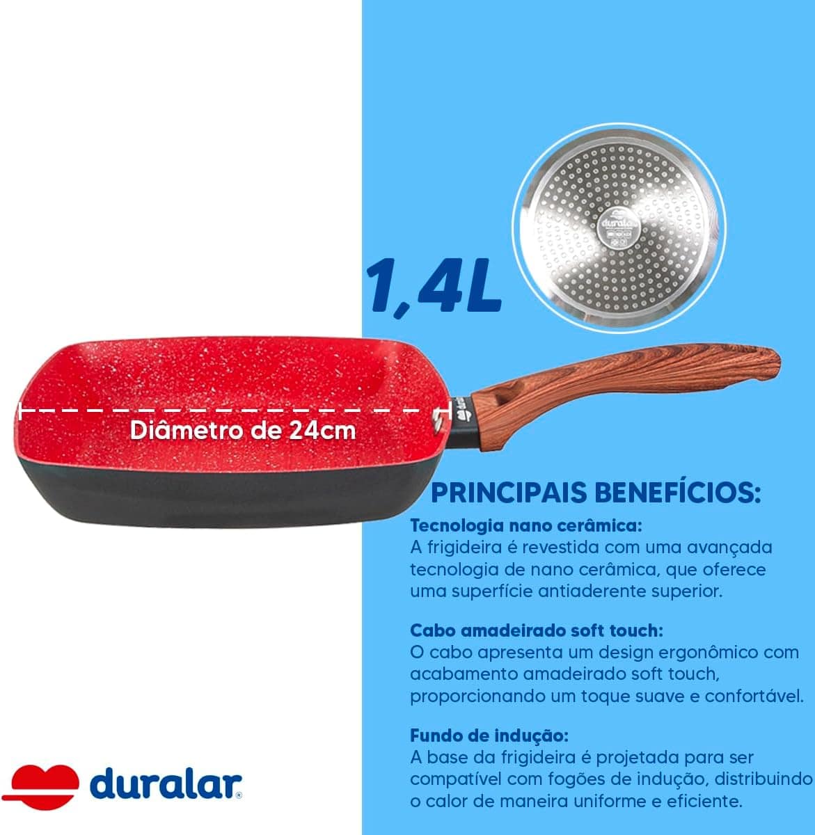 Frigideira Cerâmica 24 Grill Antiaderente Red Marble Duralar - Image 6