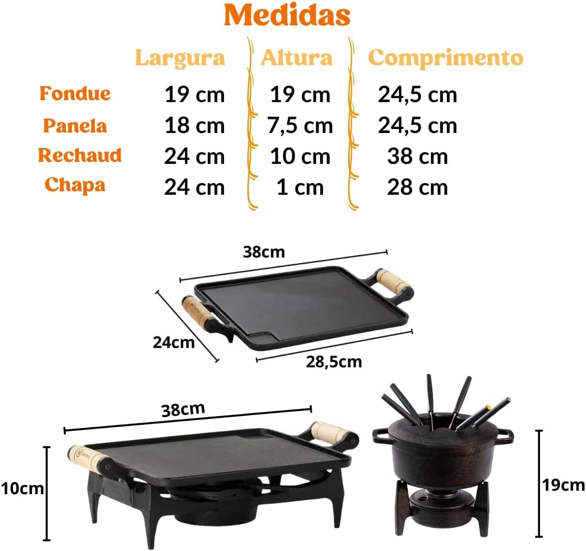 Fondue 1,7 L Com 6 Garfos Mais Rechaud Chapa De Ferro Fundid... - Image 2
