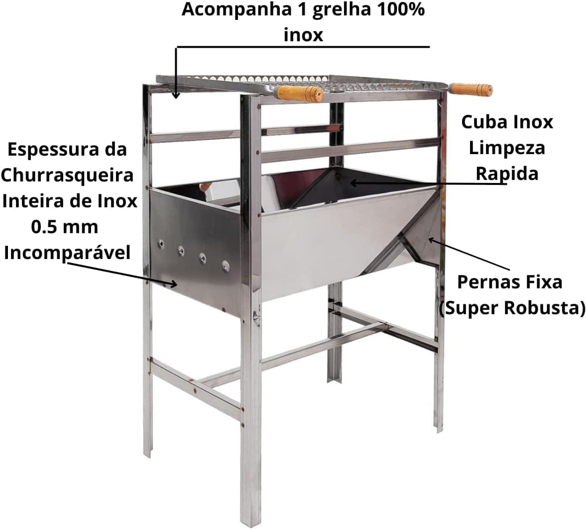 Churrasqueira Inox Portatil Medio Porte 50x35x75 Acompanha G... - Image 4