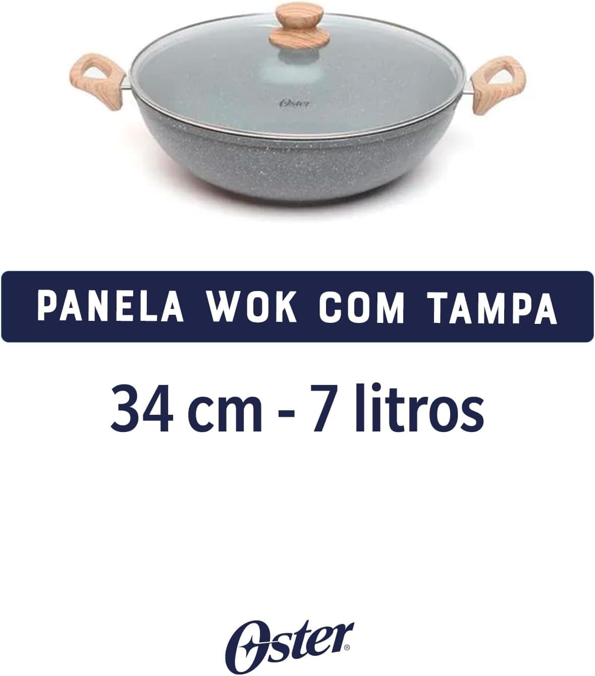 Panela Wok com Tampa 7L Cerâmica Marble Edition Dark Grey Os... - Image 5