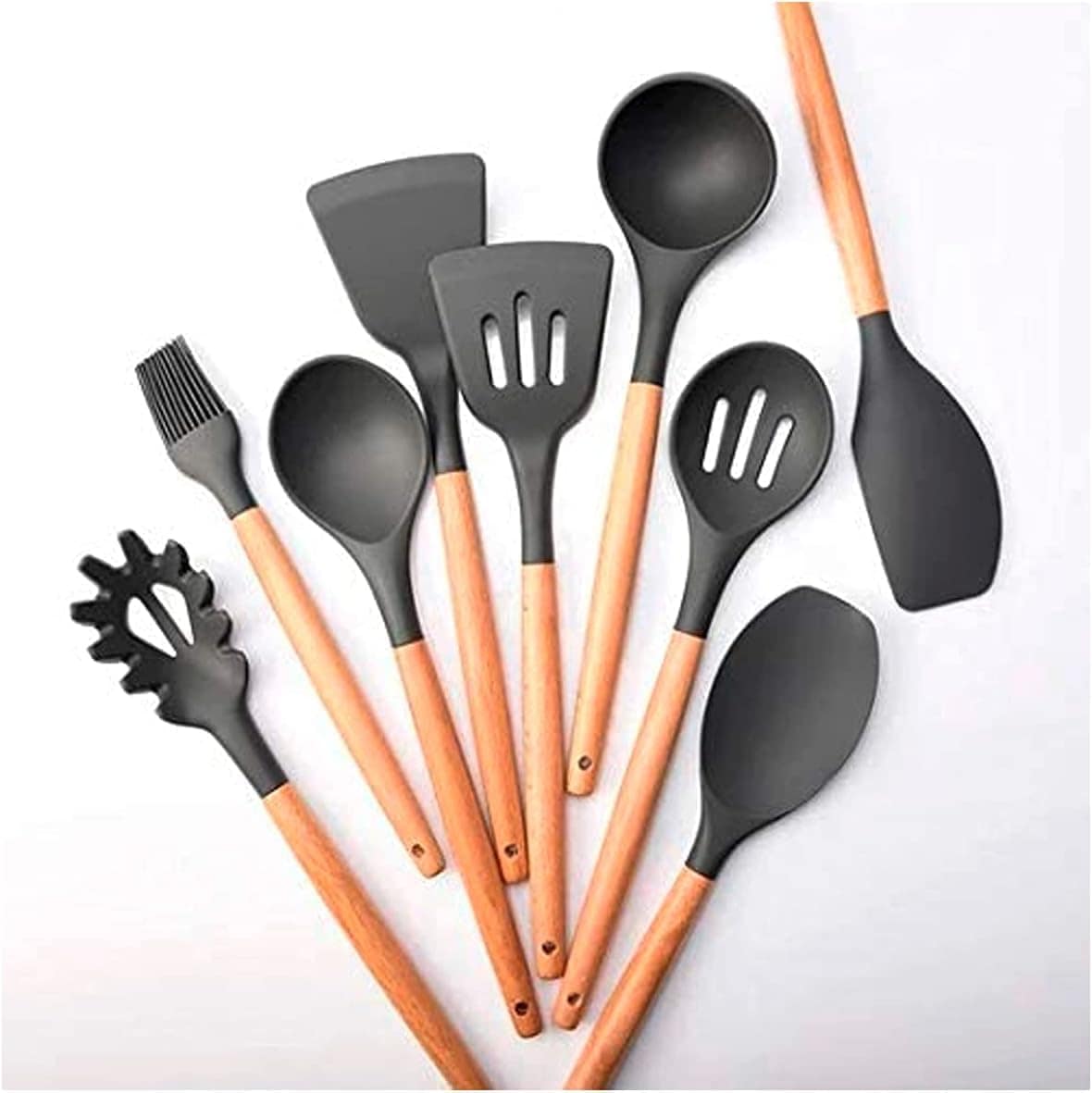 Kit 12 Utensílios Cozinha Silicone Cabo Madeira Resistente C... - Image 2