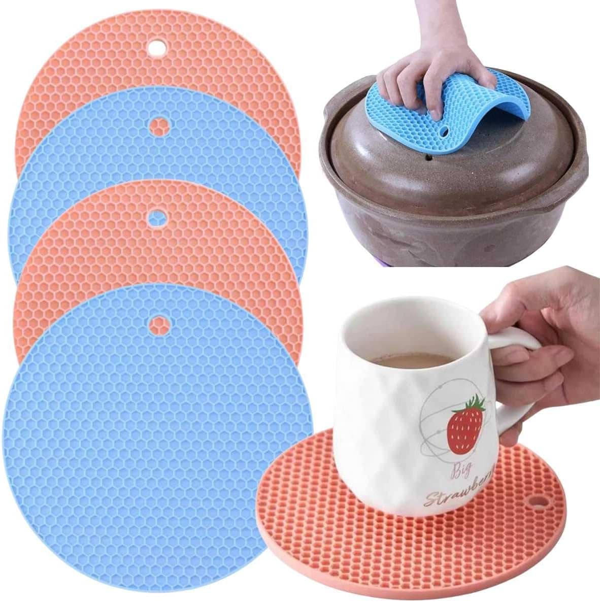 Kit 4 Descanso de Panela em Silicone Redondo 17cm - 1Care