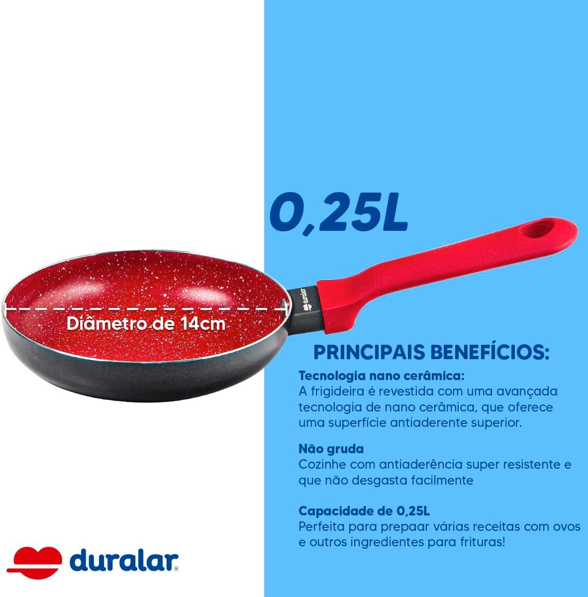 Frigideira Ovo Cerâmica Antiaderente N14 Red Marble Duralar - Image 6