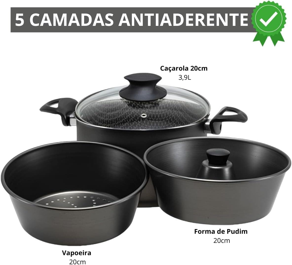 Panela 3 em 1 Banho Maria Pudim e Vapor 3,9L Antiaderente Co... - Image 2