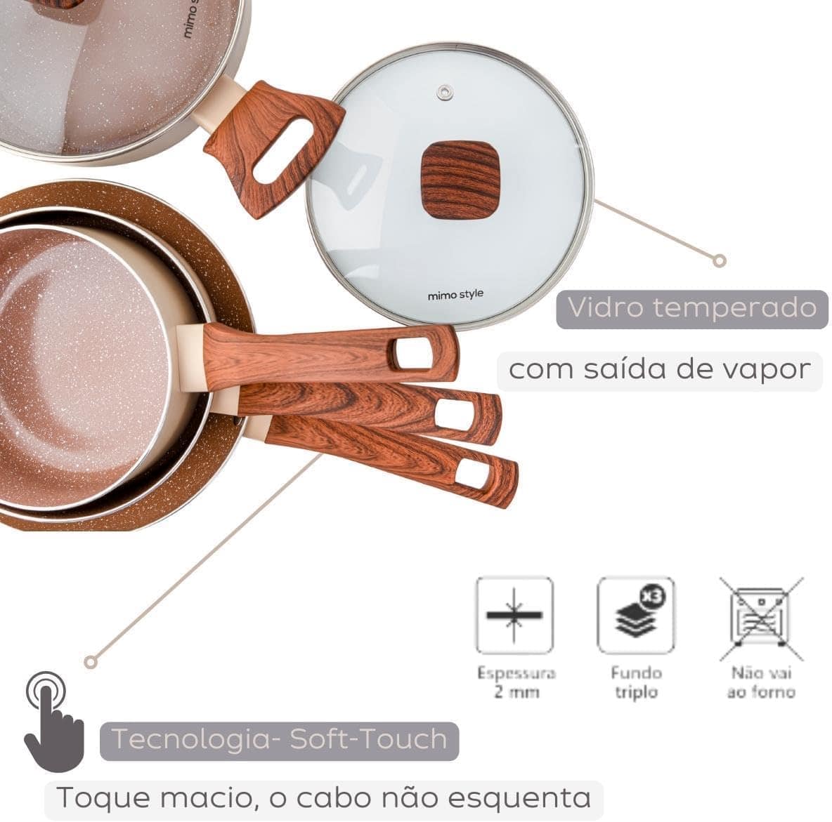 Jogo de Panelas Indução Antiaderente Cerâmico 10 Peças com U... - Image 2