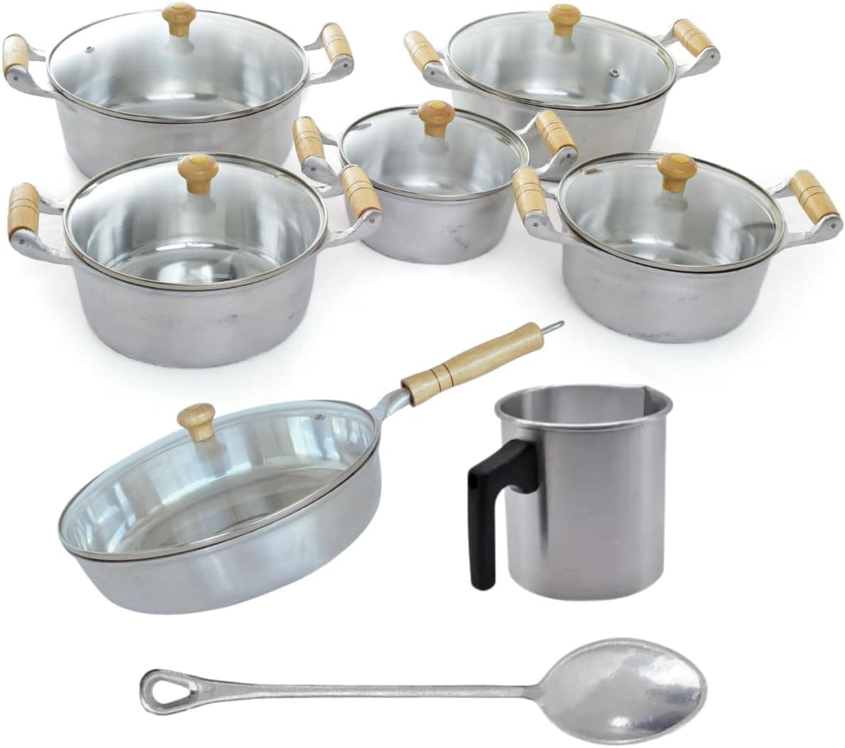 Jogo de Panelas Frigideira Canecão 7 Pçs Alumínio Batido Fun...