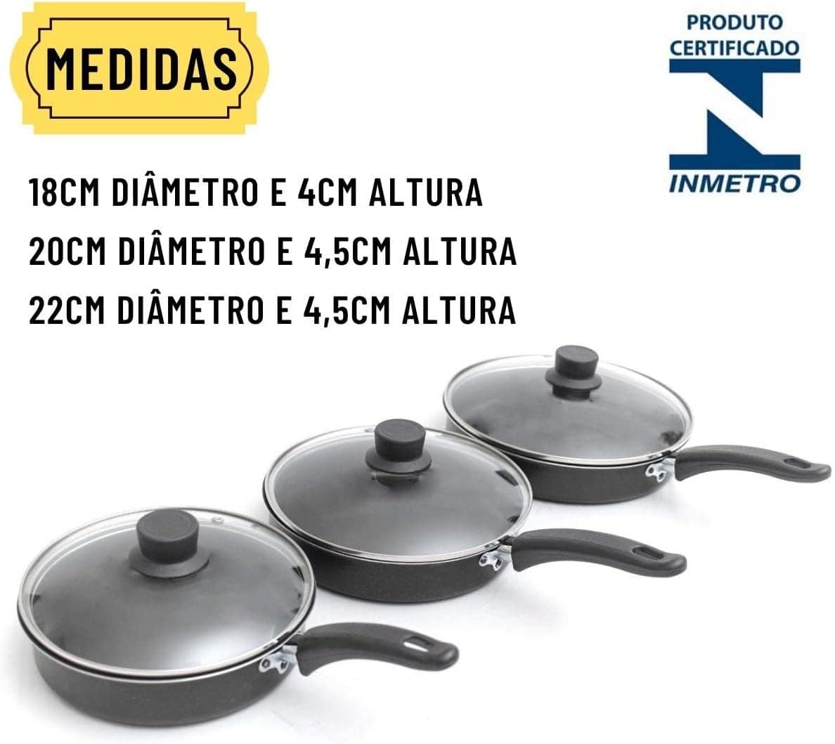 Conjunto Frigideira Antiaderente 3 Peças Com Tampa De Vidro ... - Image 3