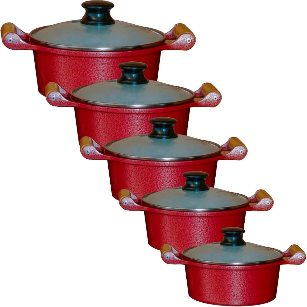 Jogo Panelas Cerâmica Atoxica Antiaderente Com Cabo de Madei...