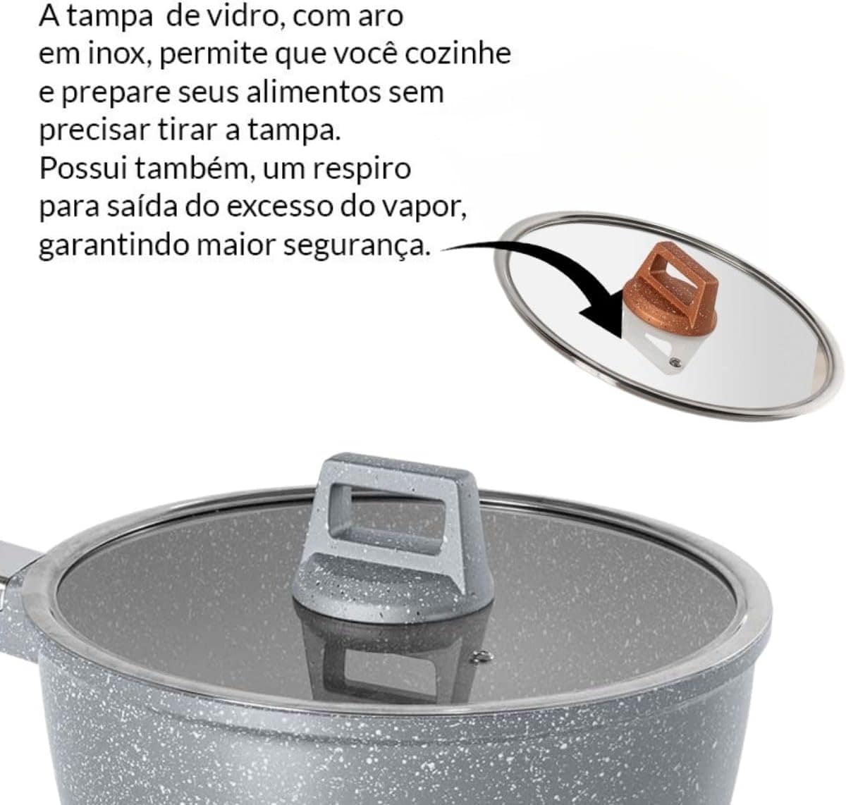 Panela Caçarola Antiaderente com Tampa em Vidro 18cm Granifl... - Image 6