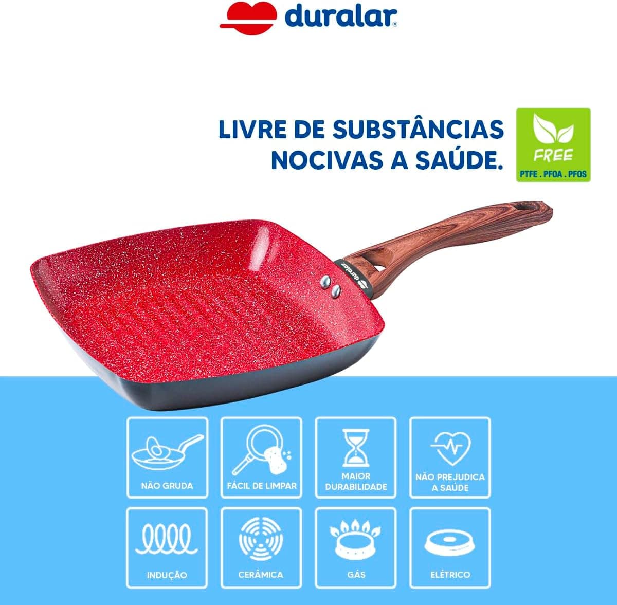 Frigideira Cerâmica 24 Grill Antiaderente Red Marble Duralar - Image 3