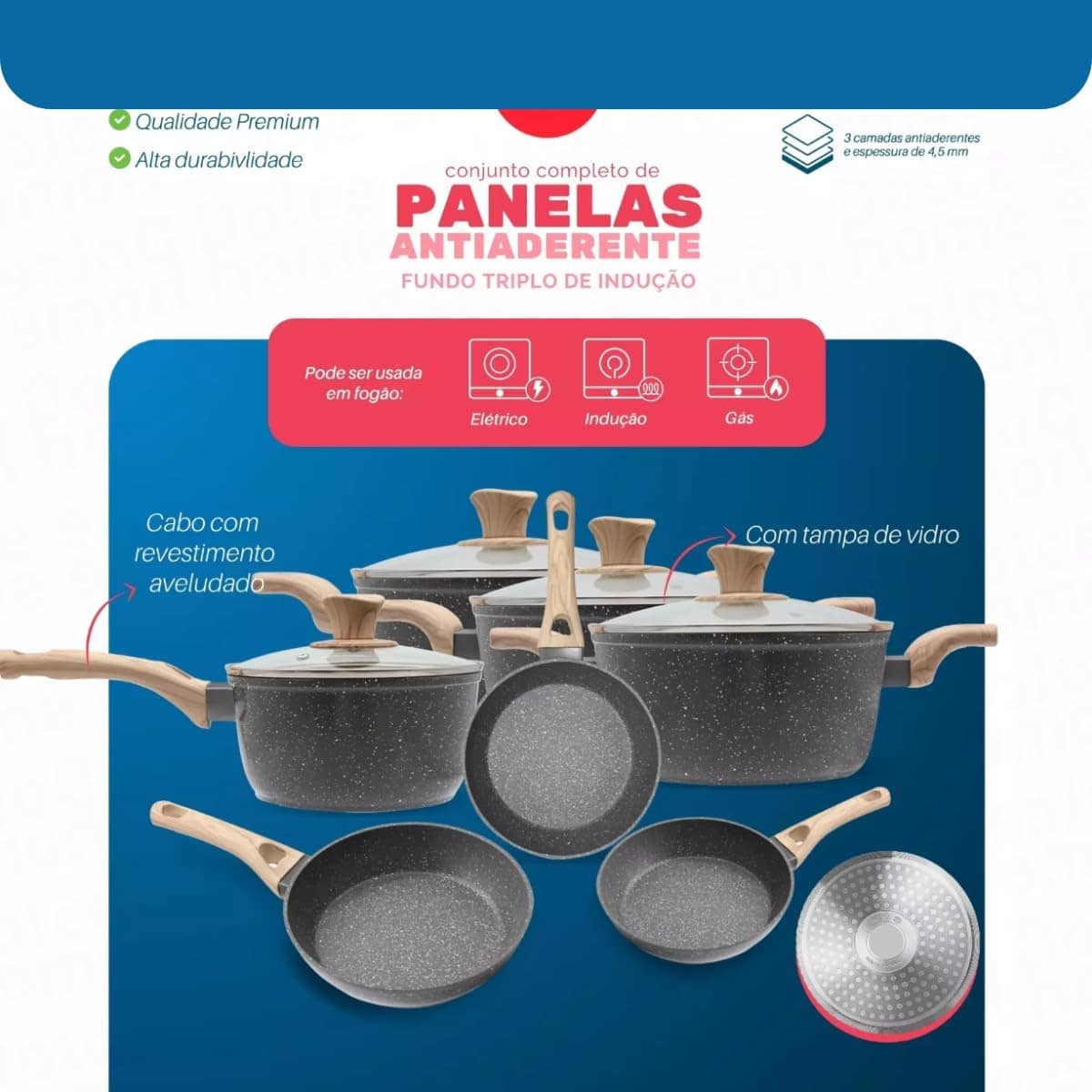 Jogo De Panelas Cerâmica Antiaderente Fogão Indução Gás Elét... - Image 2