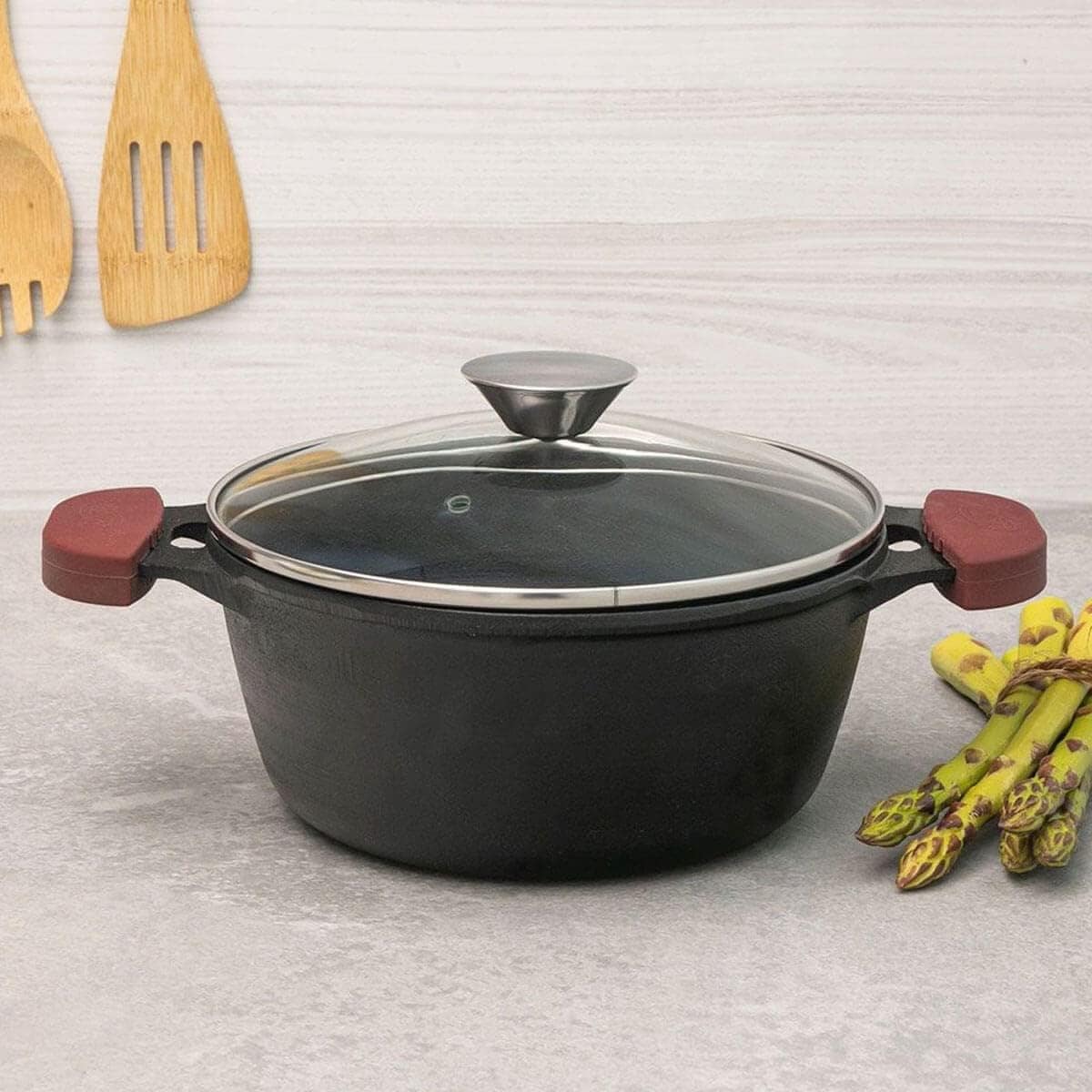 MTA CACAROLA COM TAMPA DE VIDRO FORNO FOGAO FERRO FUNDIDO N°... - Image 2