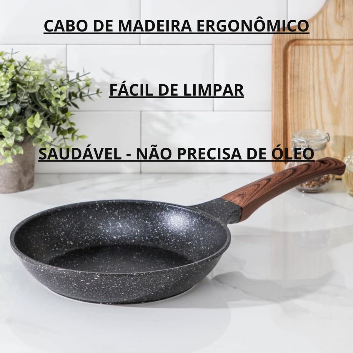 Frigideira Grande Antiaderente de Cerâmica com Cabo de Madei... - Image 3