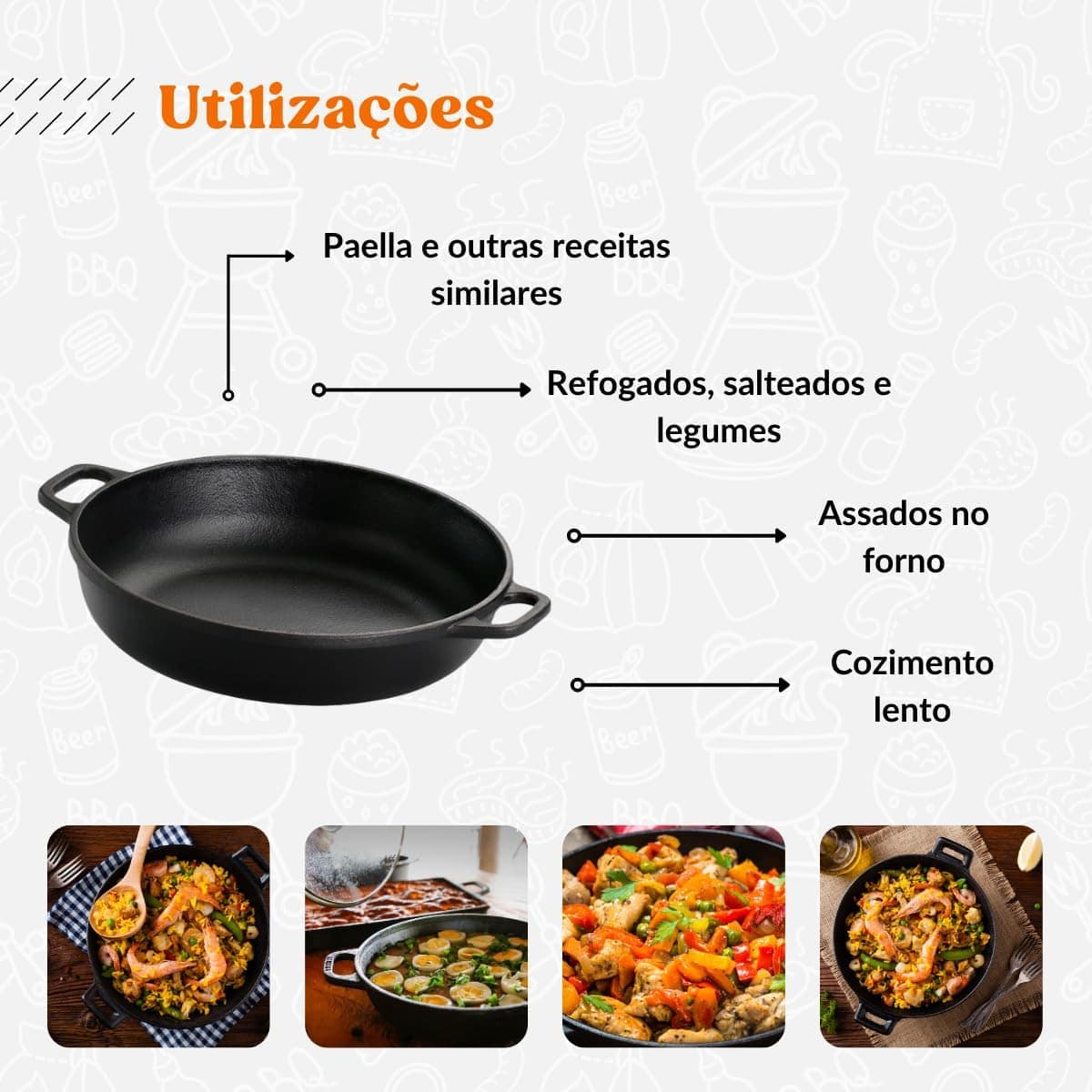 Panela Paella 36 cm Com Tampa de Ferro Fundido - Image 5