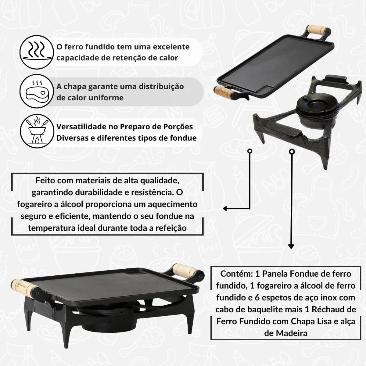 Fondue 1,7 L Com 6 Garfos Mais Rechaud Chapa De Ferro Fundid... - Image 5