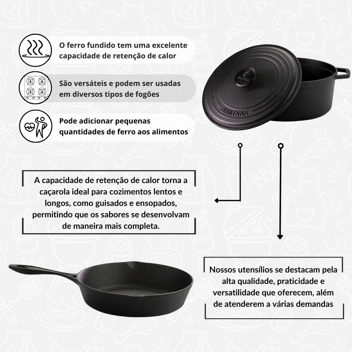 Jogo de panela de ferro fundido caçarola Neo 16, 18, 22 tamp... - Image 5