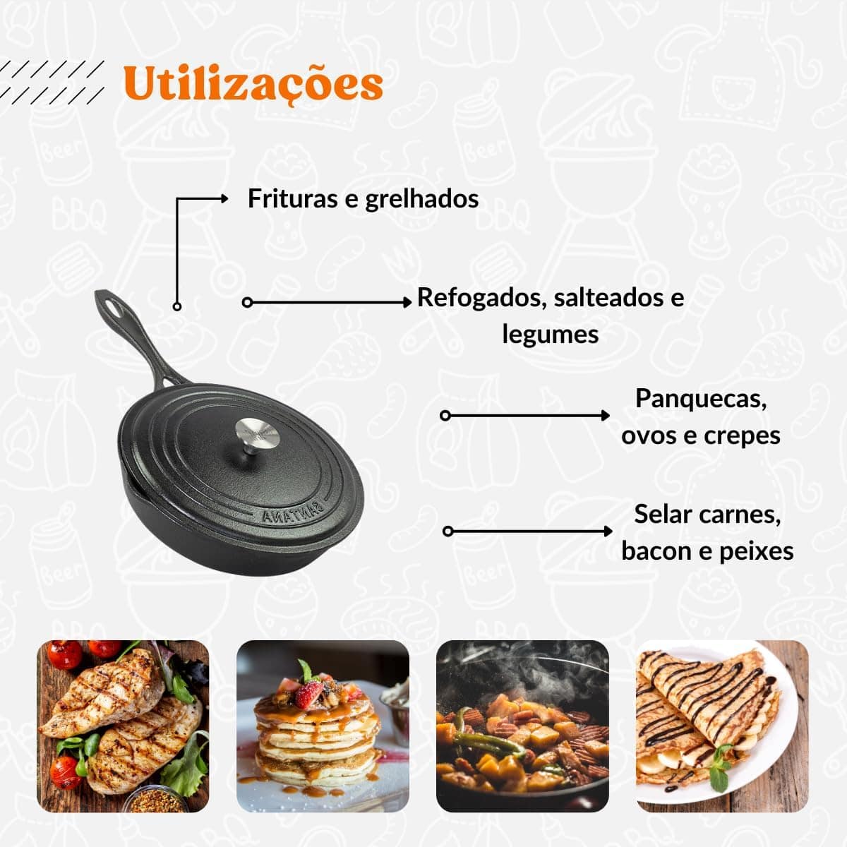 Frigideira De Ferro Fundido 22 Cm Cabo De Ferro Com Tampa - Image 6