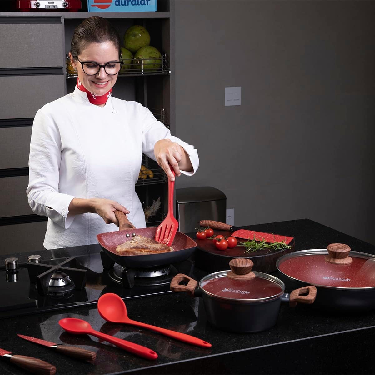 Frigideira Cerâmica 24 Grill Antiaderente Red Marble Duralar - Image 8