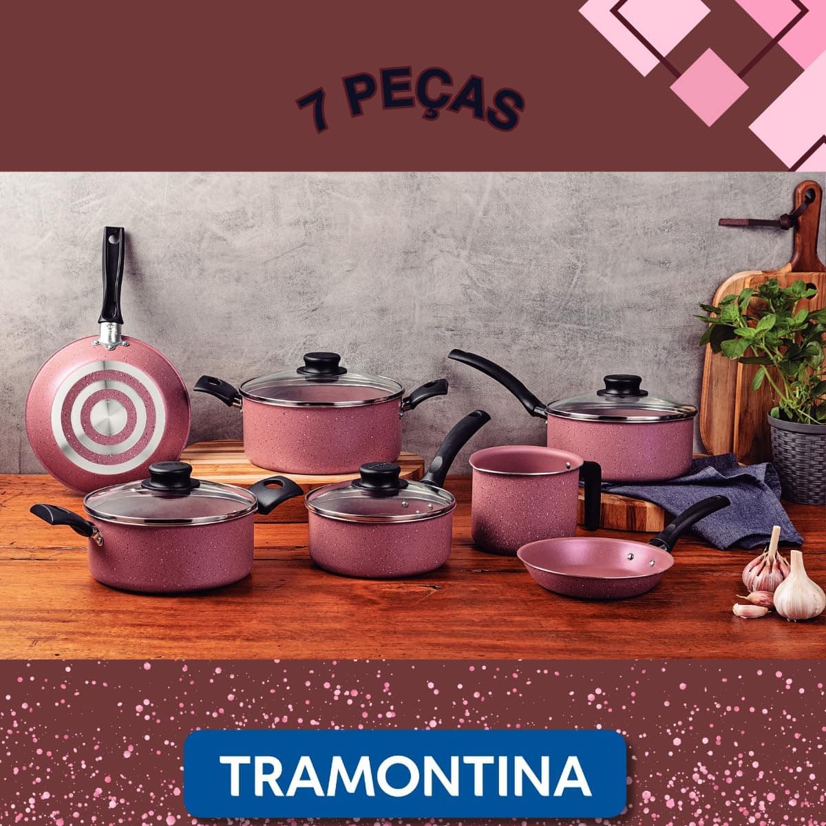 Jogo De Panela Da Tramontina Antiaderente 7 Pçs Alumínio Ros... - Image 2