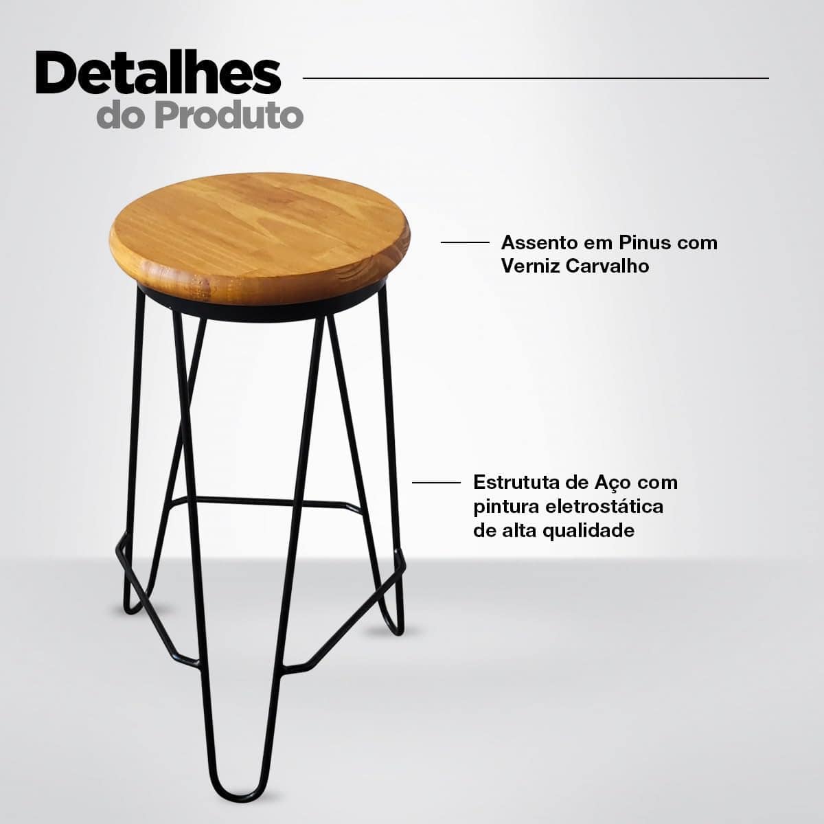 Banqueta Média para Cozinha Bar Balcão Bistrô Mesa Hairpin - Image 4