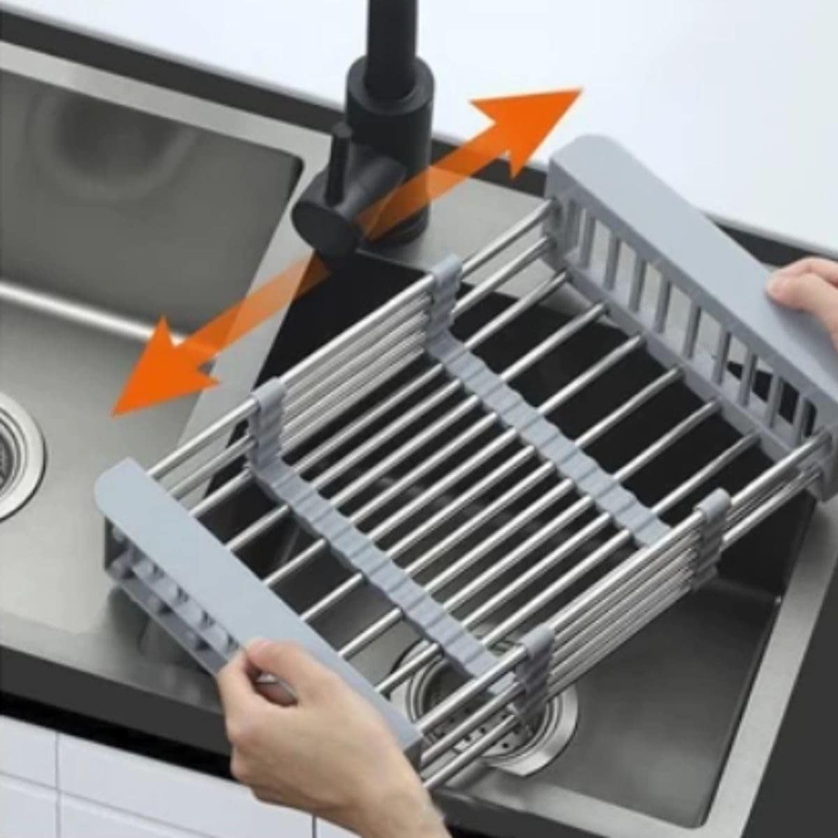 Escorredor de Pia Inox Ajustável Multiuso com Alça Retrátil ... - Image 2