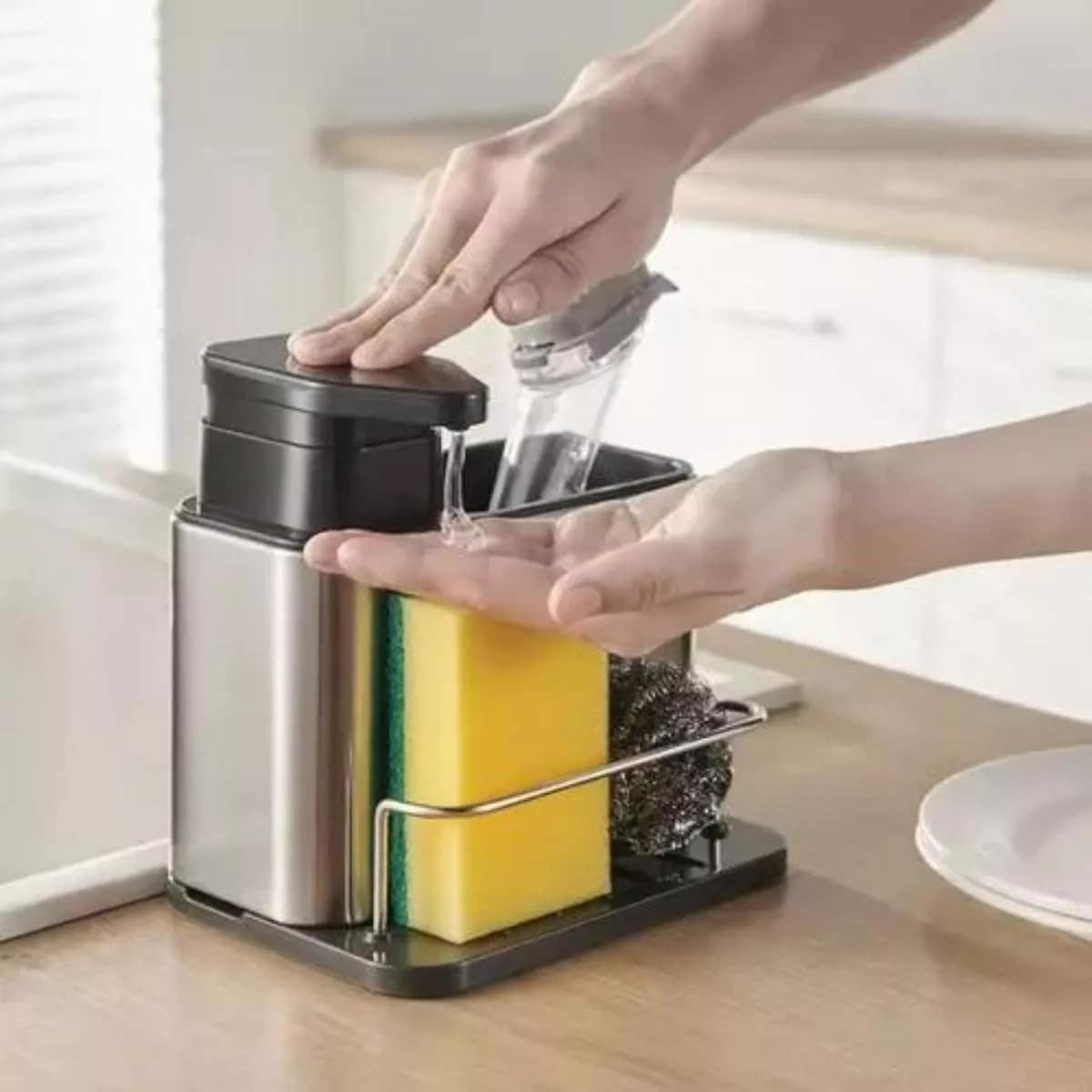 Porta Detergente Organizador de Pia Inox com Dispenser de Sa... - Image 2