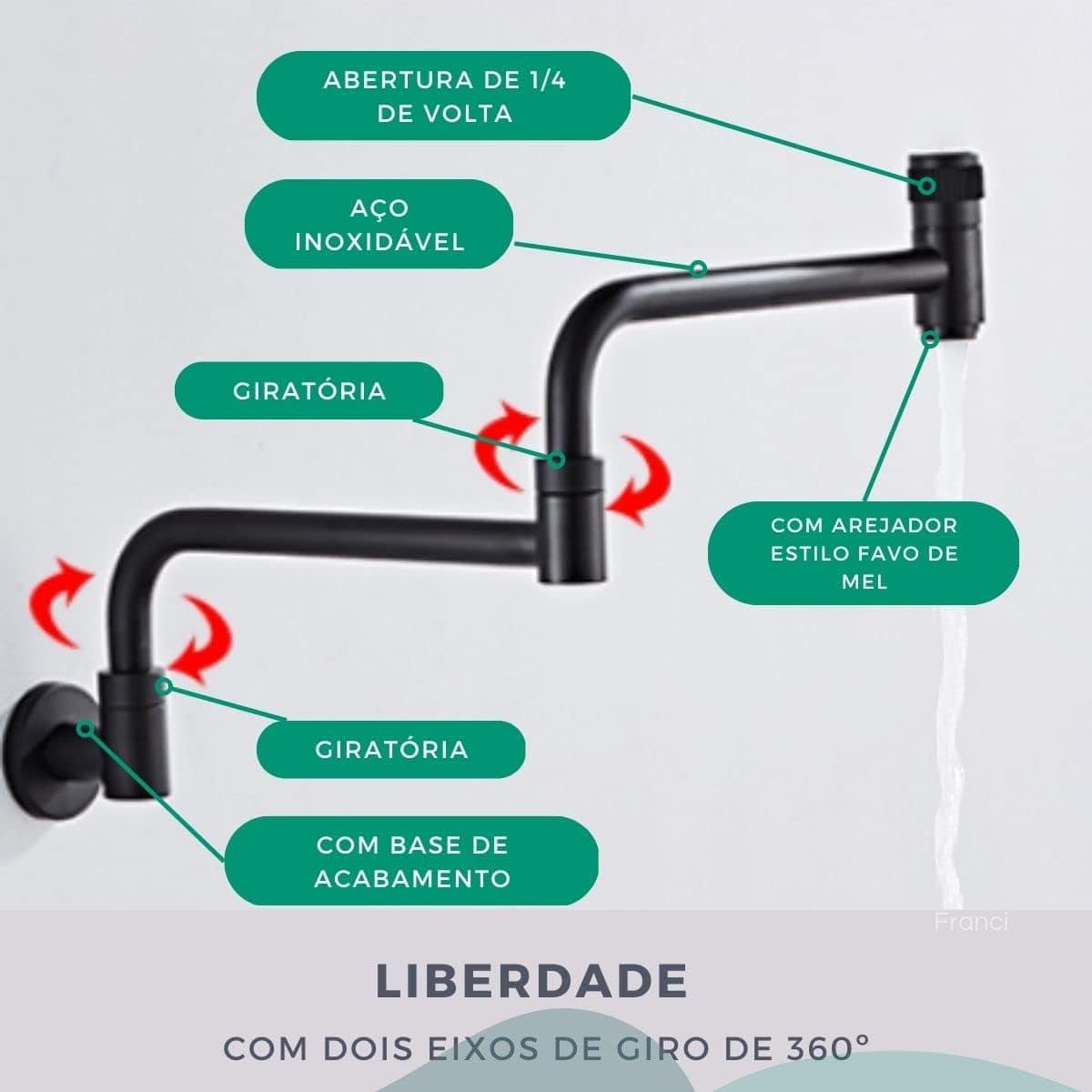 Torneira Cozinha de Parede Articulavel Gourmet Comprida Meta... - Image 3